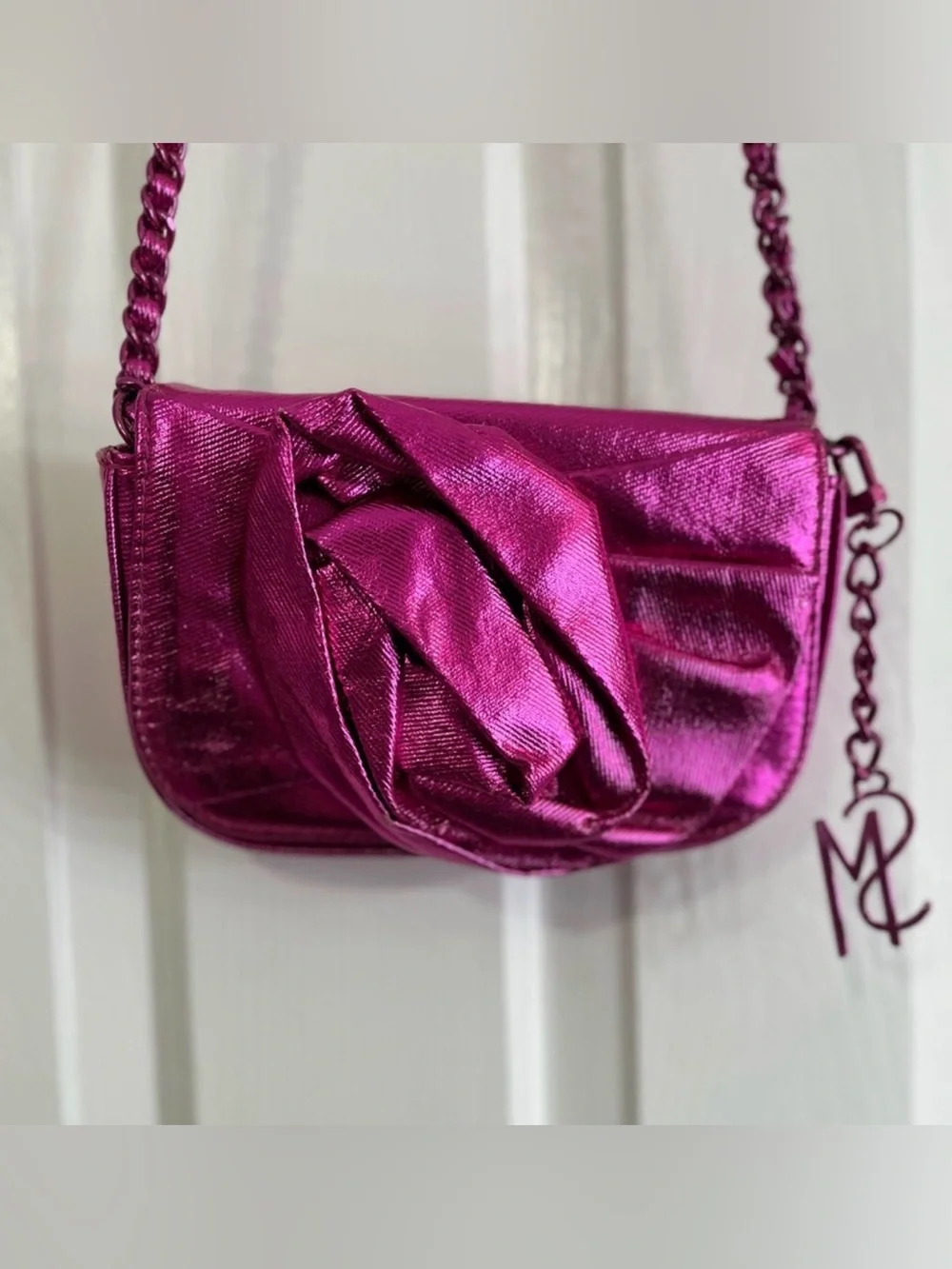 Steve Madden Metallic Fuchsia Crossbody Bag with flower Detail